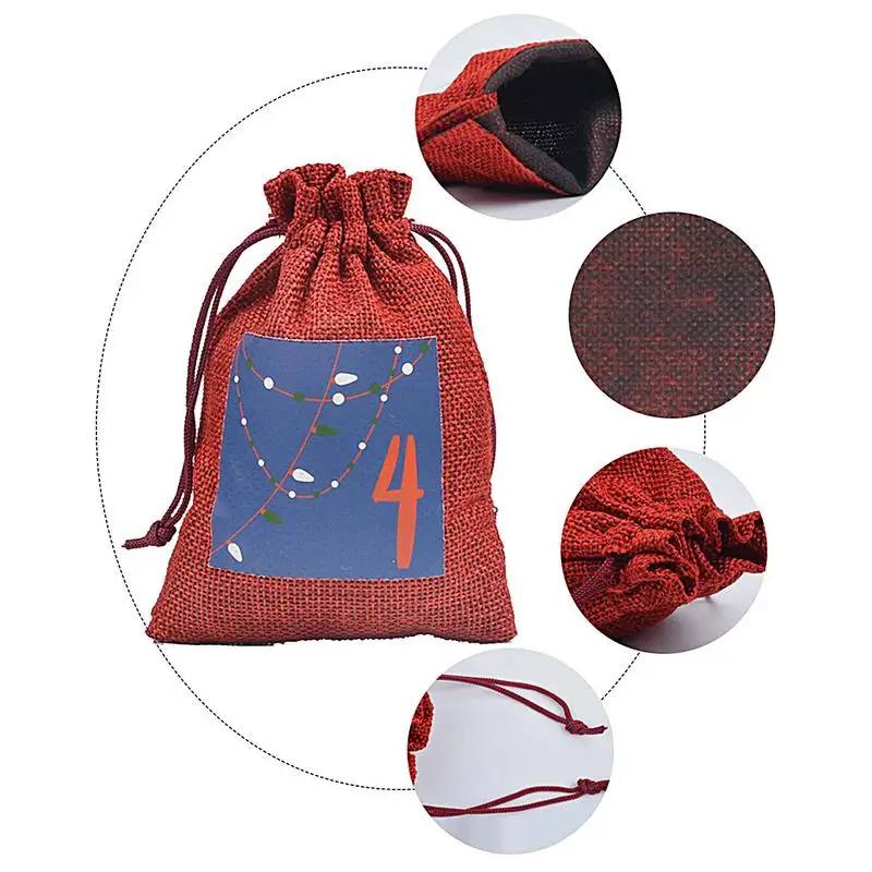 Christmas Advent Calendar Bags  Embellishments Reusable Burlap Bags For Christmas Candy Treat Kids Gifts Drawstring Pouch