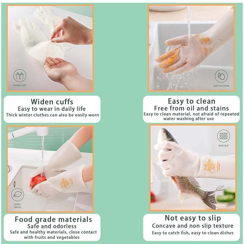 3 Pairs Waterproof Rubber Gloves Latex Dishwashing Gloves Kitchen Durable Cleaning Housework Chores Dishwashing Tools