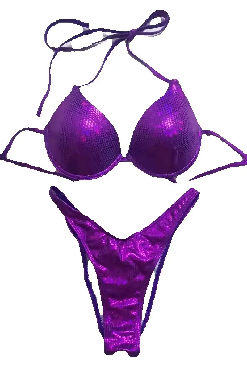 

Wowmen's Purple Show Bodybuilding Competition Bikini Contest Suit with Chest Pads NPC IFBB