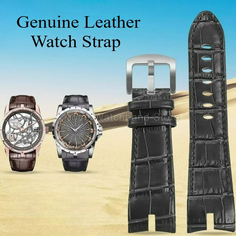 Supple Design 26mm Cowhide Watch Strap for Roger Dubuis EXCALIBUR Black Brown Bamboo-Textured Special Interface Sturdy Luxury