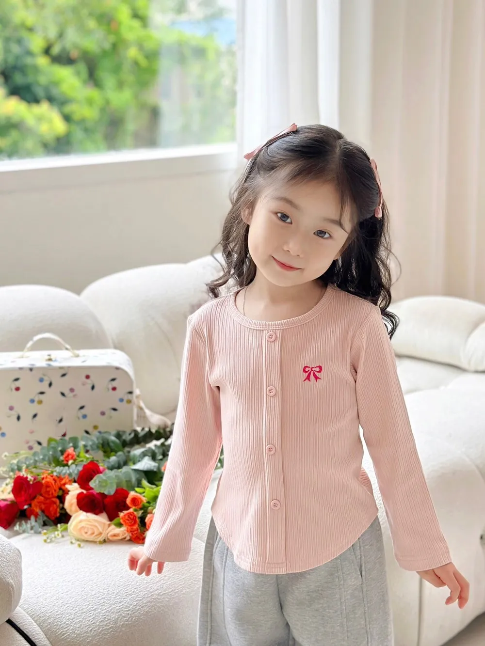 

Autumn New Solid Color Slimming Knitted Cardigan Family Matching Outfits baby girls clothes kids&mom coat