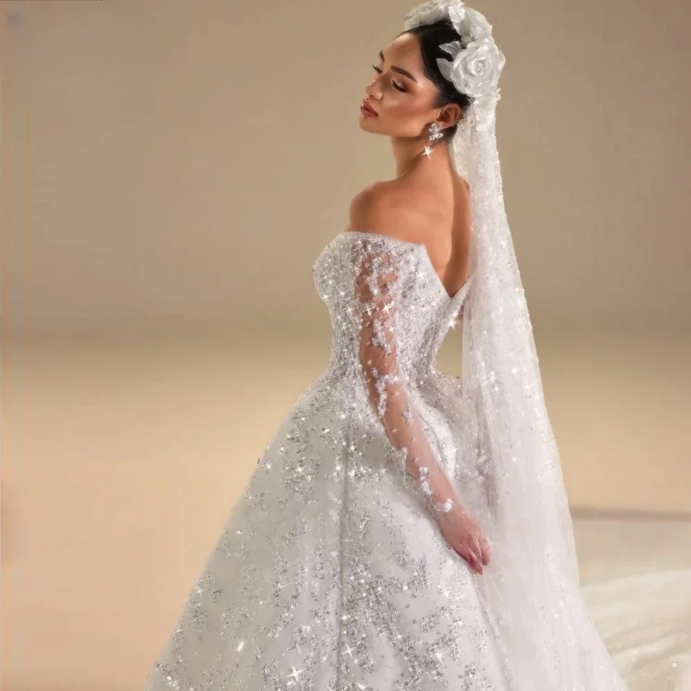Custom Graceful Ball Gown Royal Wedding Dresses For Women Sweetheart Vestido De Novia Beaded Sequined Made Bridal Gowns Train