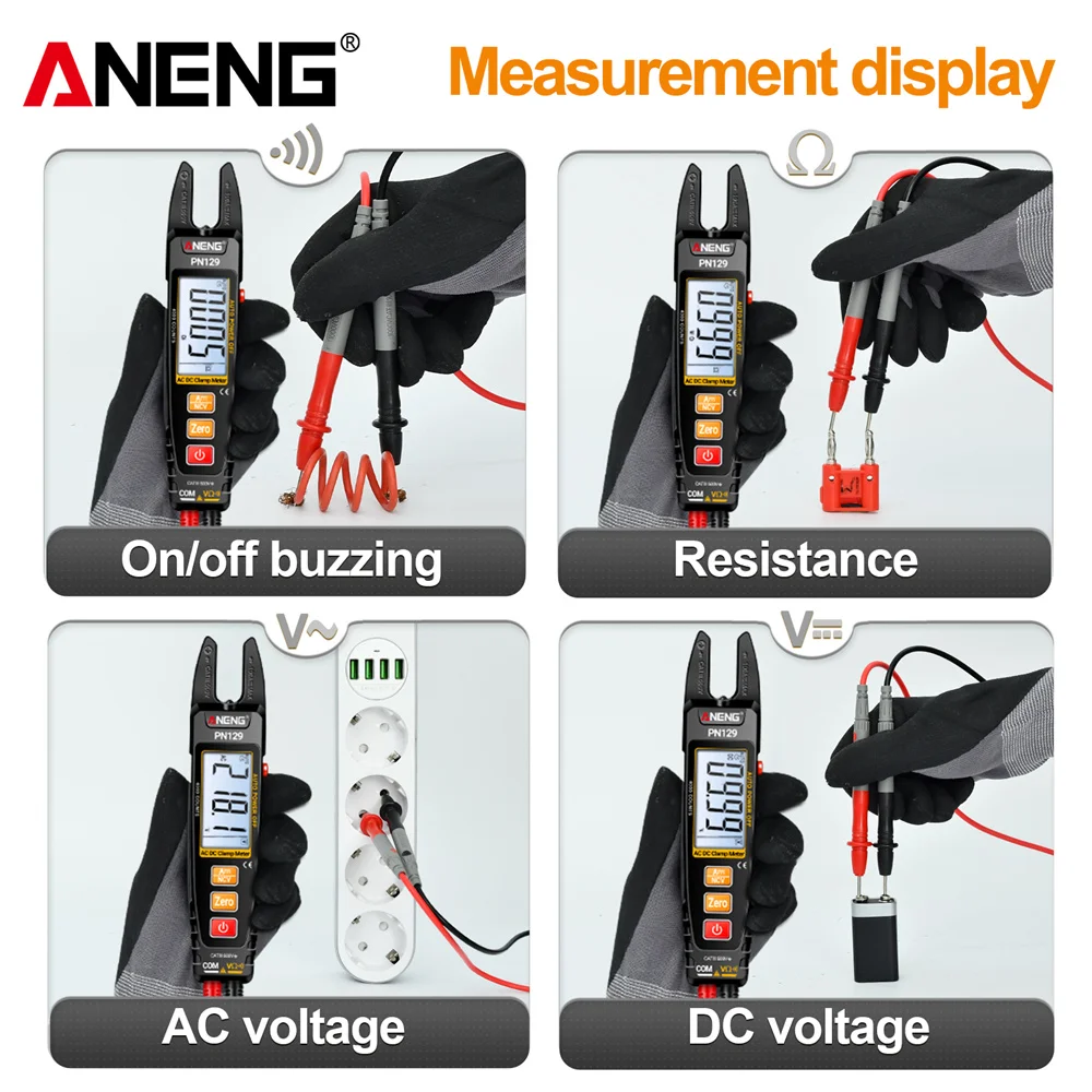 ANENG PN129/PN130 Clamp Meter U-shaped 4000 Counts Resistance Pliers Tester AC/DC Voltage Current Tools