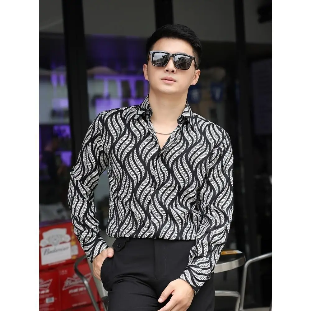 High Quality Men’s Spring&Autumn Korea Version Long Sleeve Fashion Printing Casual Shirts Slim-fit All Match Street Shirt;