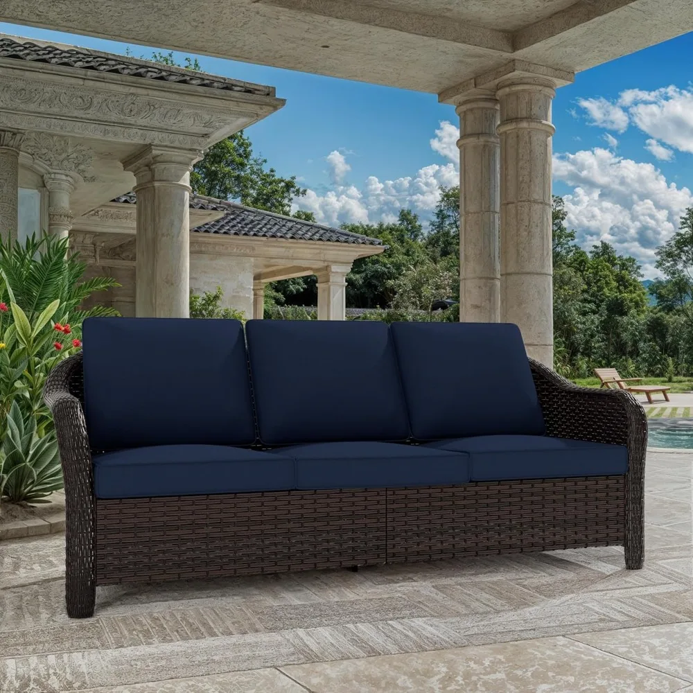 

78" Patio Wicker 3-seat Sofa, Deep Seat Loveseat, Outdoor All-Weather Rattan Couch with Removable Cushions, Steel Frame
