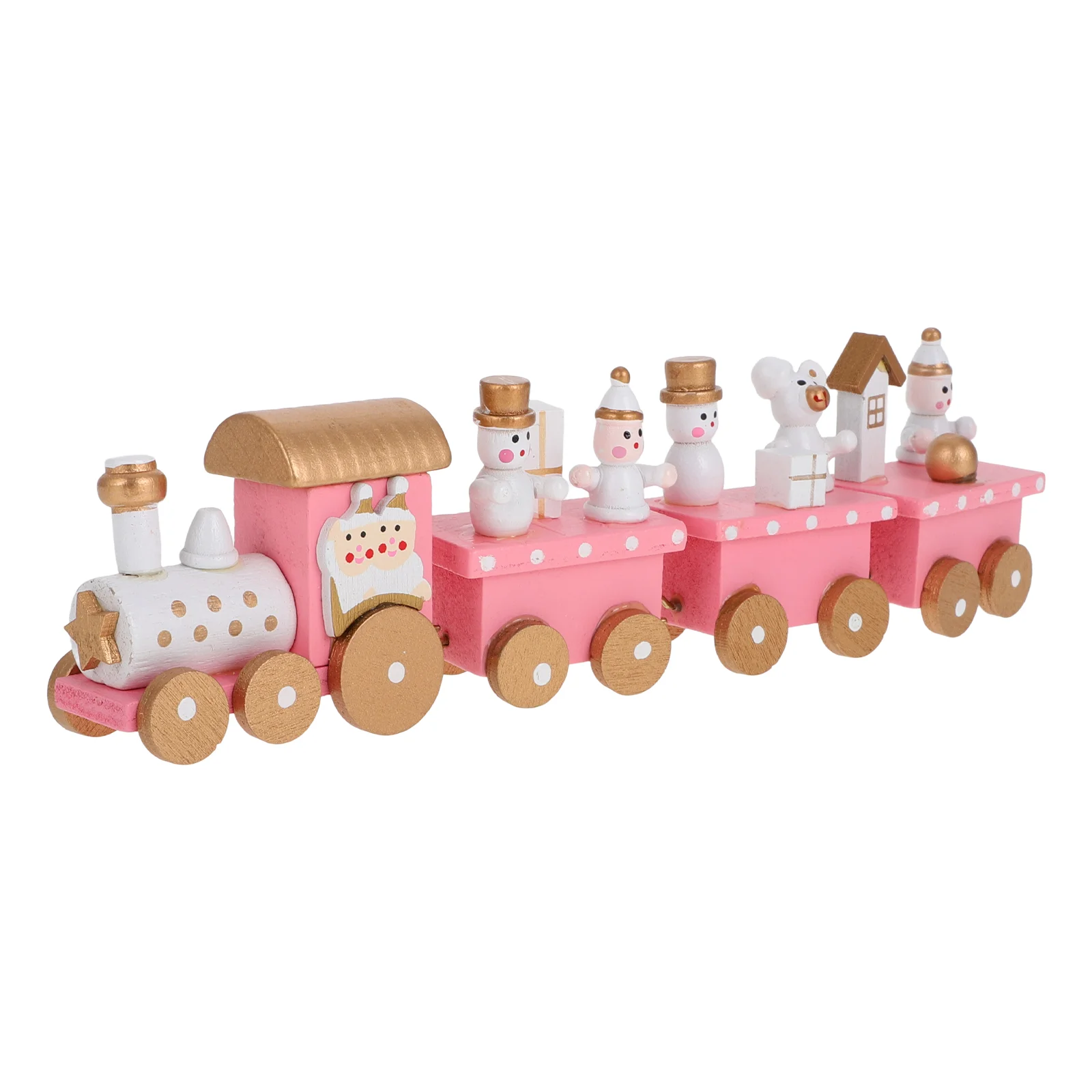 

Wooden Train Festive Desktop Decor Christmas Style Table Boxed Ornament Theme Pink Child