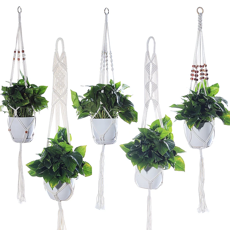 

Garden Good Quality Hand-woven Flower Pot Hanging Net Flowerpot Knotted Cotton Rope Plant Hanger Basket For Home Wall Decor