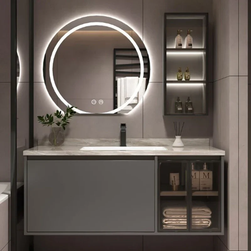 

Round Mirror Cabinet Organizer Ceramic Storage Wood Armoir De Rangement Bathroom Furniture Bathroom Vanity Cabinet Sink