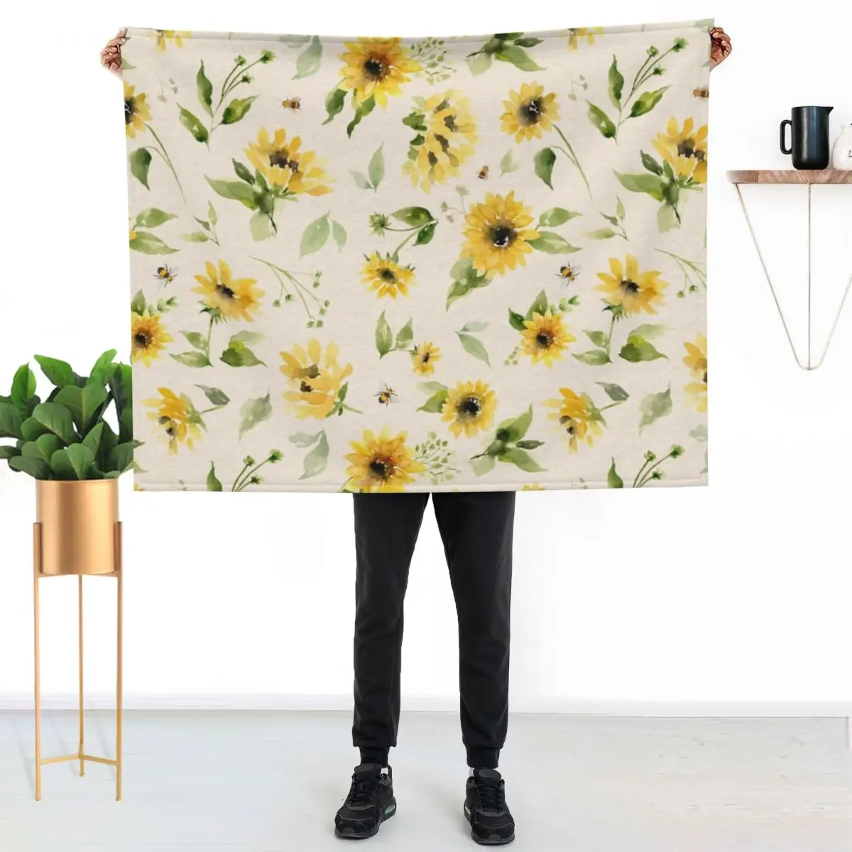 Sunflowers and Bees Throw Blanket Hairys Bed linens Bed covers anime Baby Soft Plaid Blankets