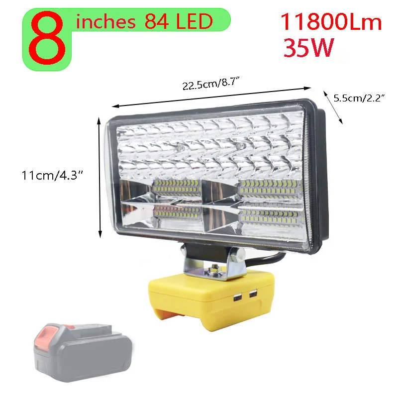 Luci da lavoro a LED per auto da 8 pollici torce elettriche faretto per torcia elettrica per Dewalt DCB206 18V 20V 60V batteria agli ioni di litio USB Power Bank