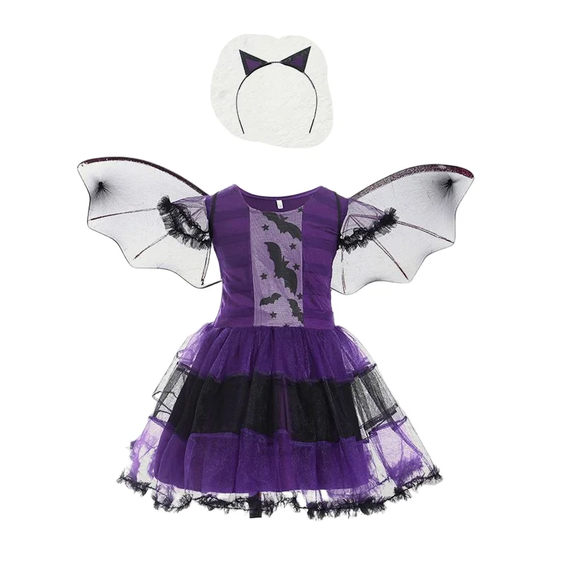 Halloween Gray Joker Girls Costume Tutu Dress Creepy Clown Kids Carnival Party Cosplay Clothing Children Tulle Fancy Dress