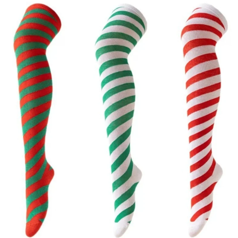 New Diagonal Striped Thigh High Stockings Women Knitted Over The Knee Socks Cosplay Anime Performance Party Pinstripe Long Socks
