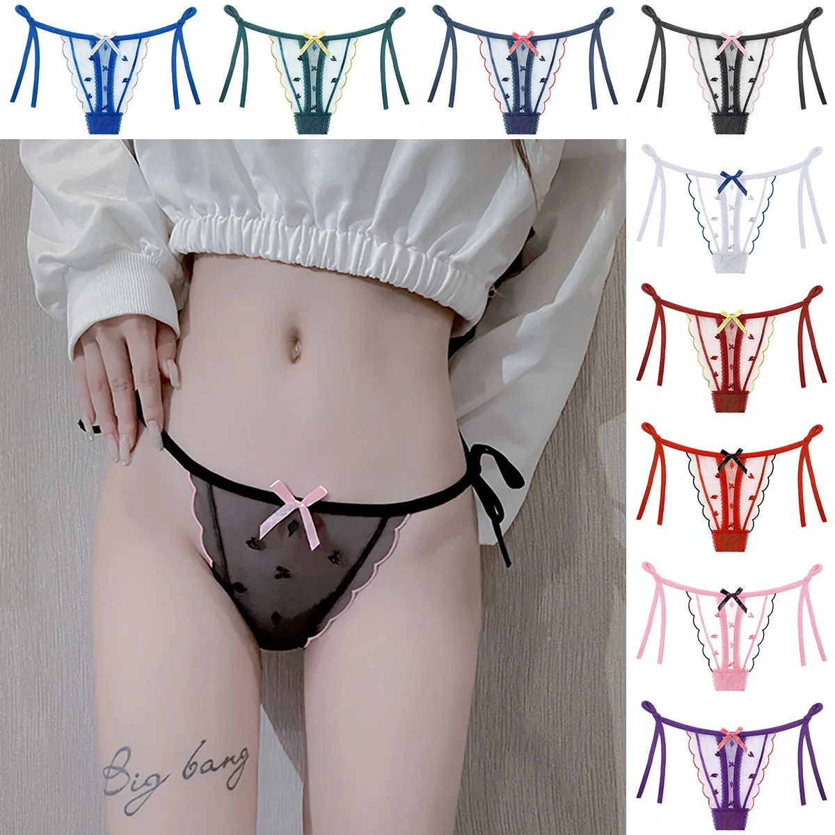 

Female Kawaii Lace Panty See Through Briefs Lovely Lolita Wear Panties Underwear Lacing T-Back T-Panty Mesh Thongs Women Girls