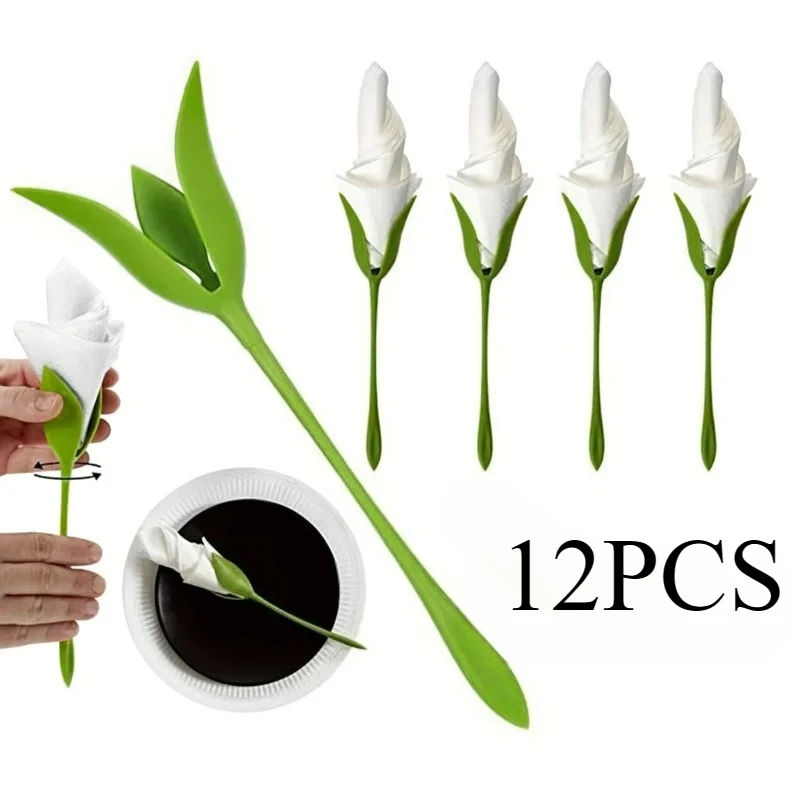 12 Porta Servilletas Florales, Porta Servilletas de Papel con Diseño de Flor de Origami, para Bodas, Fiestas y Decoración Diaria de la Mesa