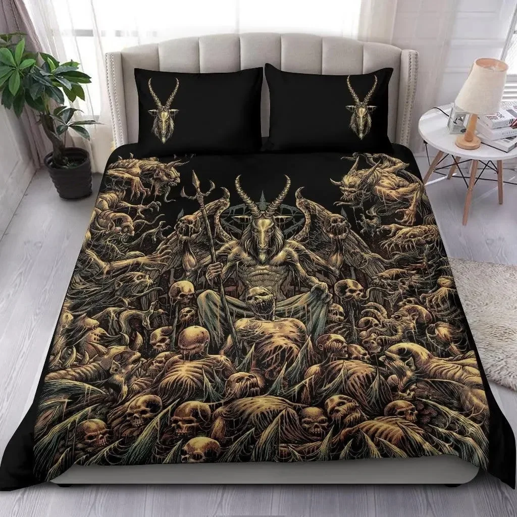 Bedding Set Skull Cthulhu Satan Black Goat Printed Cozy Duvet Cover King Queen Twin Single Size Birthday Gift Bedroom Decoration