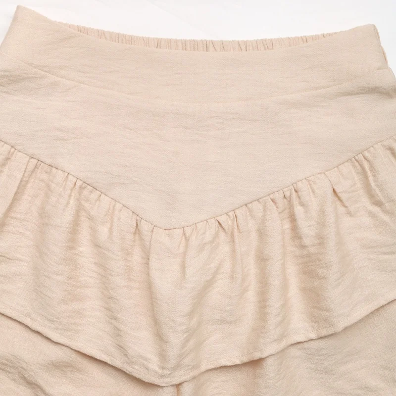 Fashion Layered Pleated Shorts Women Summer Casual Solid Color Ruffled A-line Pants High Waisted Comfort Beach Vacation Clothing