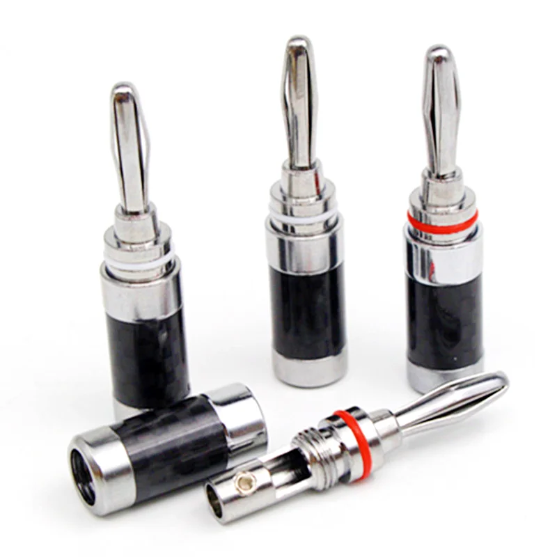 

New QED 4Pcs No Welding Carbon Fiber Rhodium Plated Banana Plug Connector HIFI Audio Speaker Cable dedicated plug terminal