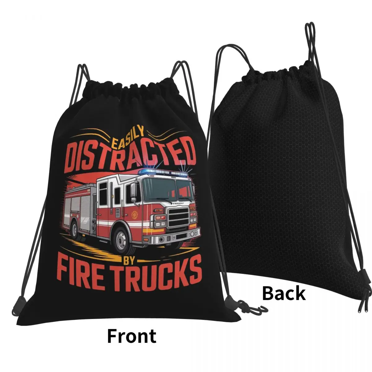 Easily Distracted By Fire Trucks Backpacks Portable Drawstring Bags Sports Bag Book Bags for Travel School