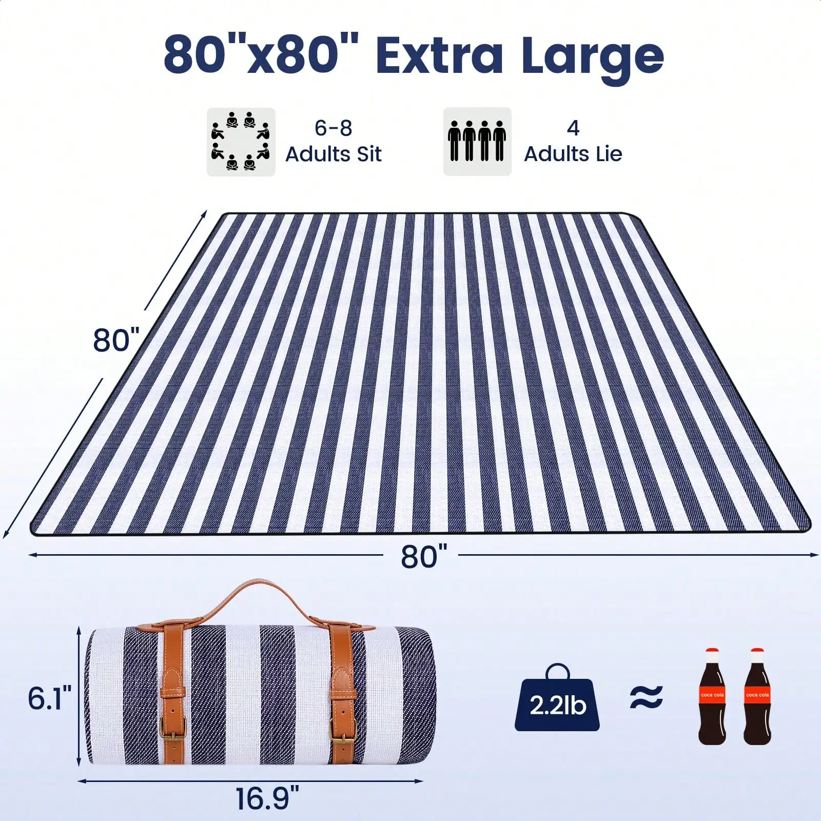 Picnic Blanket Oversized Waterproof Foldable Beach Blanket, 3-Layer Outdoor Blanket, Suitable For 6 To 8 Adults, Suitable For Camping, Parks, Beaches, Meadows, Indoor SH260309171140674360359