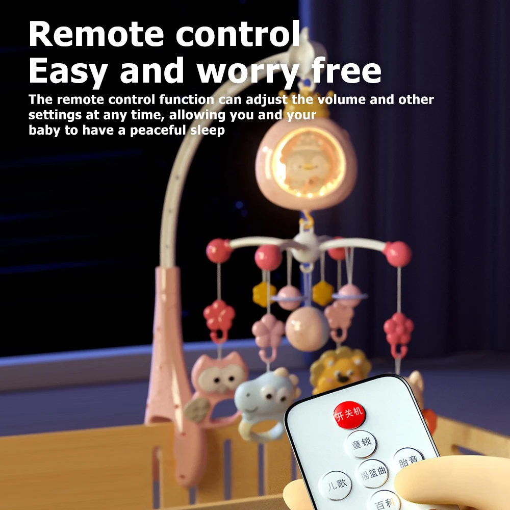 ​ سرير أطفال متنقل مع جهاز عرض وإضاءة ليلية، لعبة دوارة موسيقية تعمل بالتحكم عن بعد مع تهويدات مهدئة لحديثي الولادة