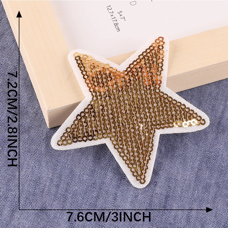 2PCS Sequin Pentagram Iron on Sewing Stickers Gold Silver Red Black Bling Star Embroidered Patches Garment  Backpack Decoration