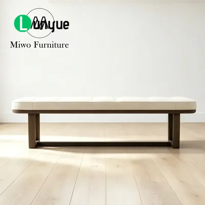 Nordic Solid Wood Shoe Stool with Leather Top Modern Bedside Bench for Hotel Restaurant Bedroom Living Room Entryway Storage