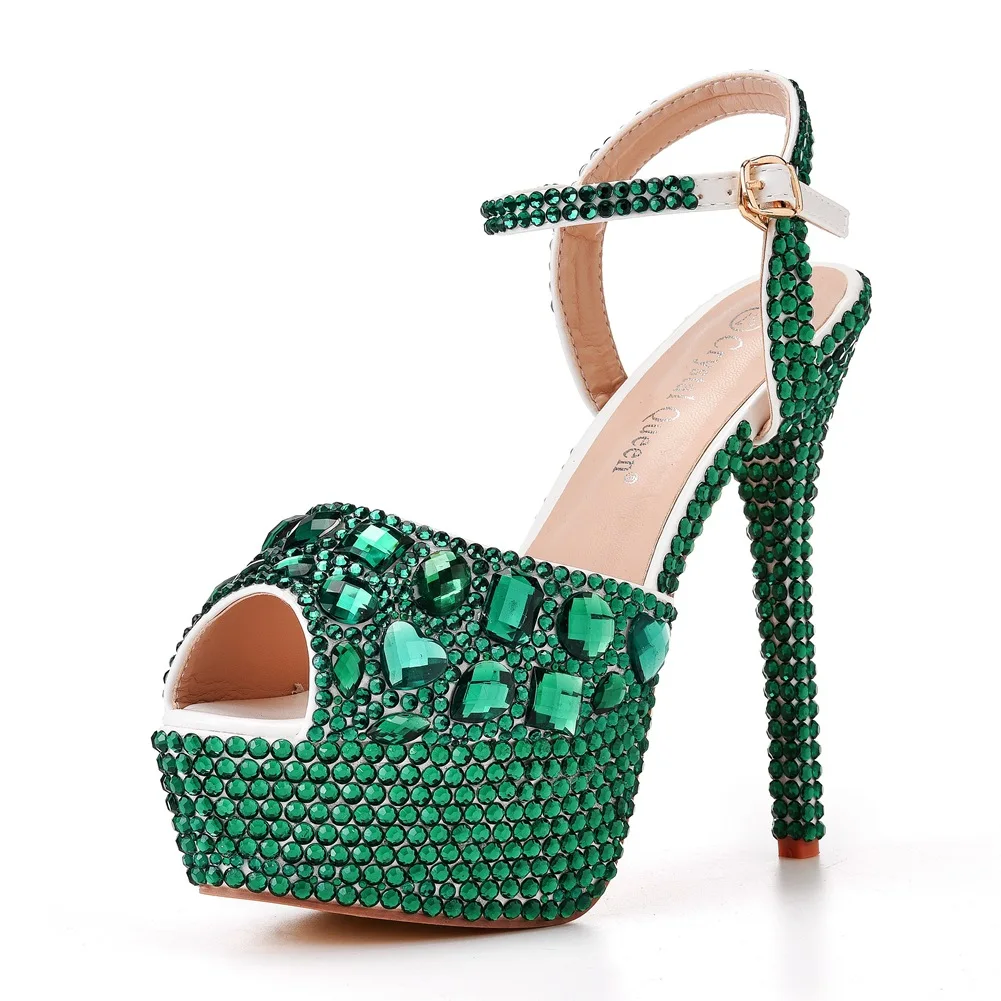 

Plus Size Shoes for Women 34-41 Summer Elegant High Heel Rhinestone Wedding Party Evening Sandals Peep Toe Platform Sandals