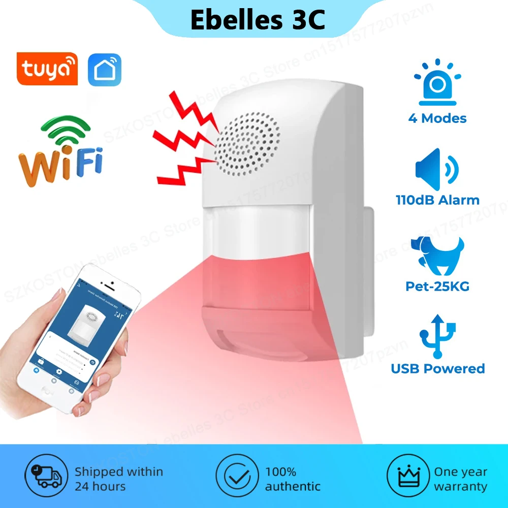 

Tuya Smart Life WiFi PIR Motion Sensor Presence Detector Burglar Sound Alarm System Security Protection Automation Residential