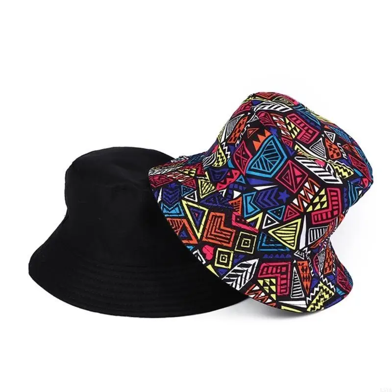 

L5YA Casual Wear Fisherman Hat Breathable Sun Hat with Colorful Pattern Bucket Caps Unisex Wear Photo Props