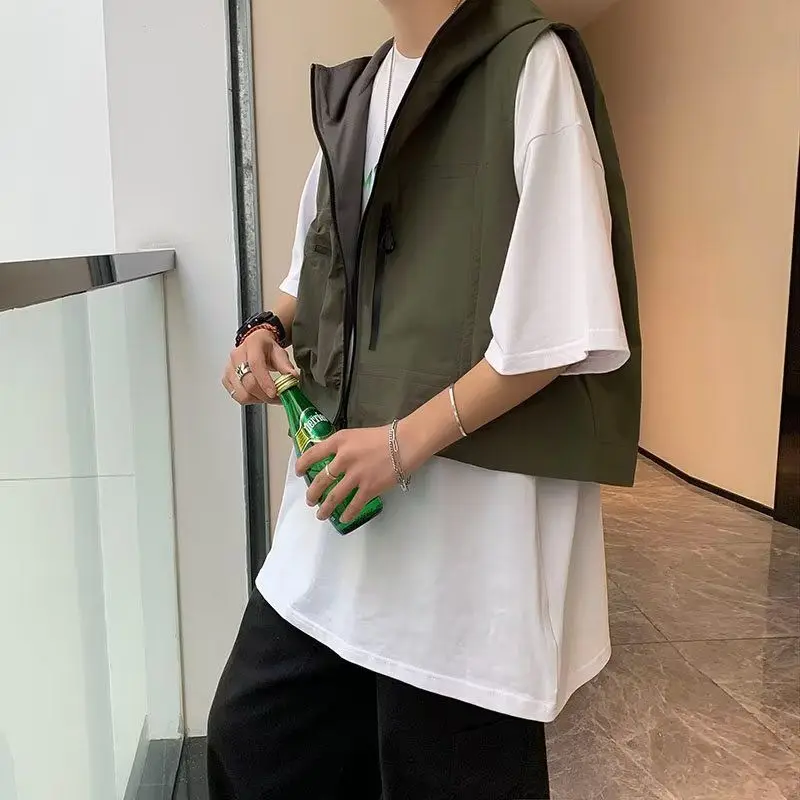 

National Trendy Utility Vest​ Oversized Workwear Jacket with Hood Casual Layering Piece for Men Women