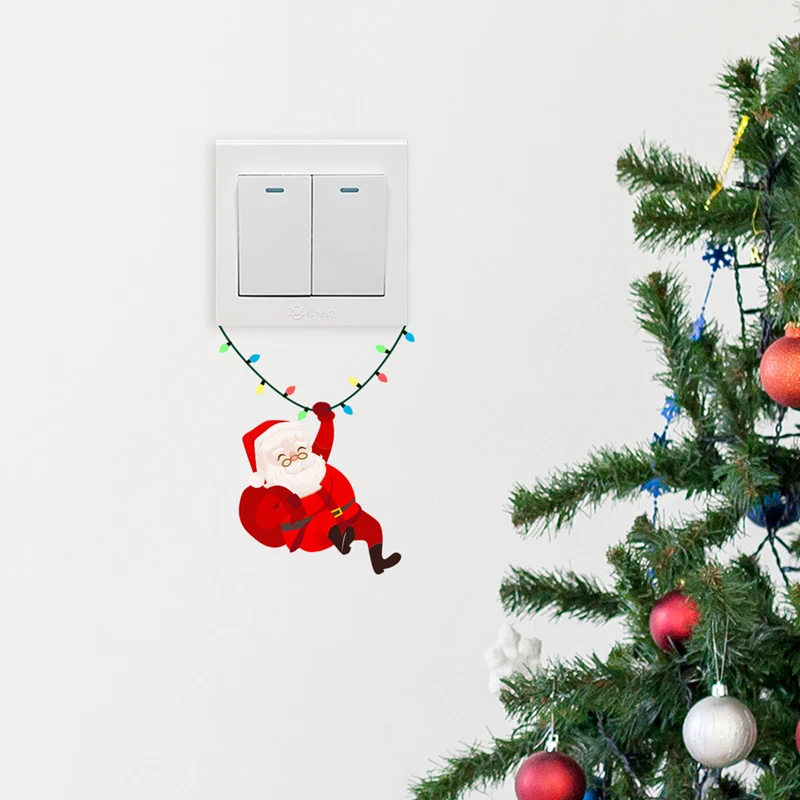 Christmas Wall Decals Funny Santa Claus Vinyl Switch Sticker for Xmas Home Decoration Aesthetic Rooms Create Festival Atmosphere