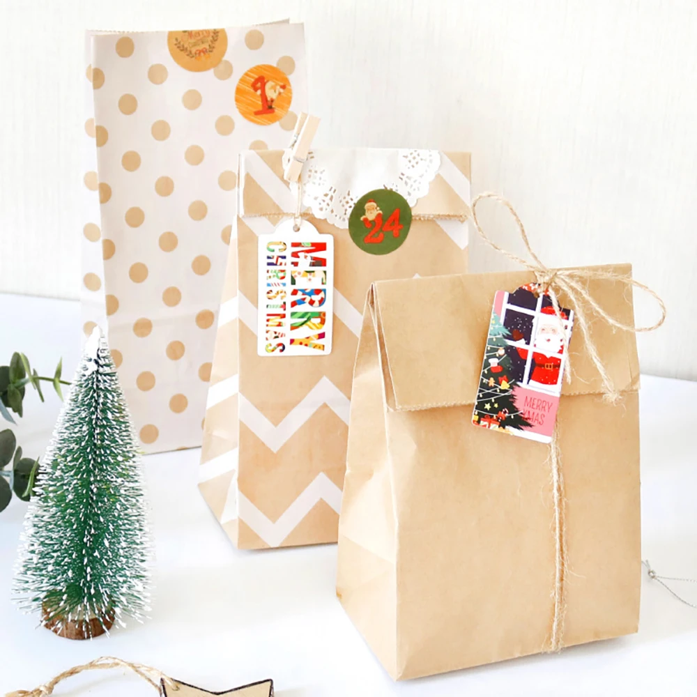 2pcs Kraft Paper Bag Gift Bags Packaging Biscuit Candy Food Cookie Bread Seen Snacks Baking Takeaway Bags 24x13x8cm