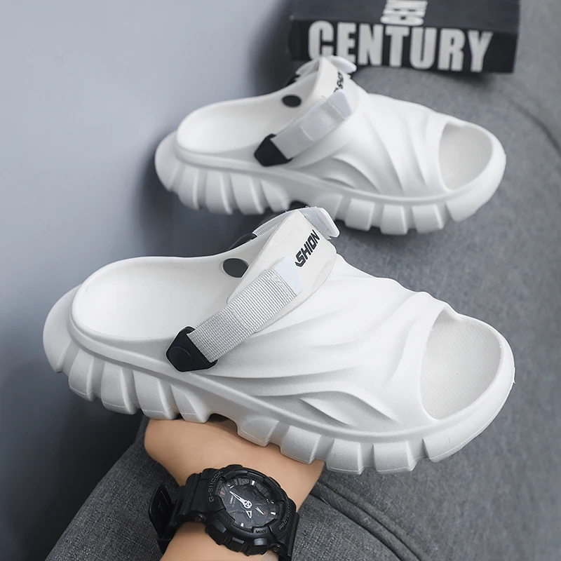 

Мужские сандалии, лето 2022, Trbottomyy, нескользящие однотонные повседневные легкие пляжные тапочки двойного назначения на толстой подошве