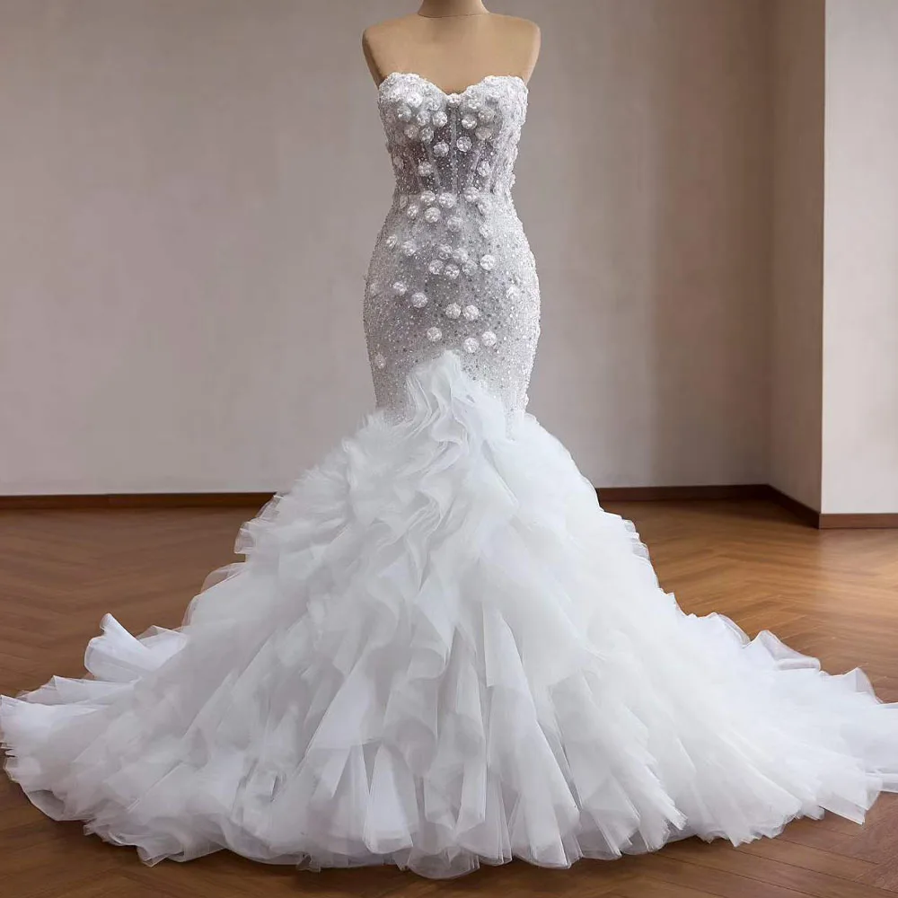 

2026 Customized Sweetheart Wedding Dress Sleeveless Lace-Up Back Beaded Sequined Appliques Bridal Gown