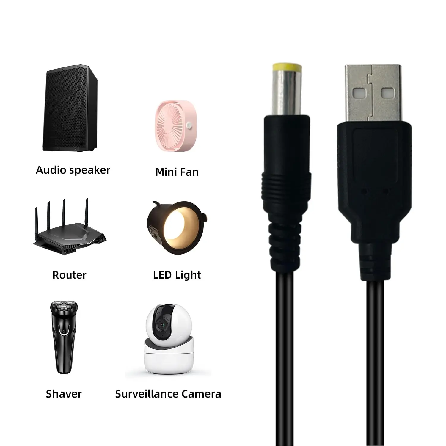 USB to DC 5.5mmx2.5mm Charger Cable 18AWG Copper 5V/9V/12V Cable for LED Panel/CCTV/Car/DVR Router/Laptop Charger Current 3A