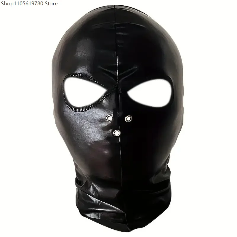 Adult Full‑Coverage Soft PU Head Hood Open Eye Cutout Rivet Decoration Adjustable Tie‑Back Strap Cosplay Dress‑up Prop Accessory