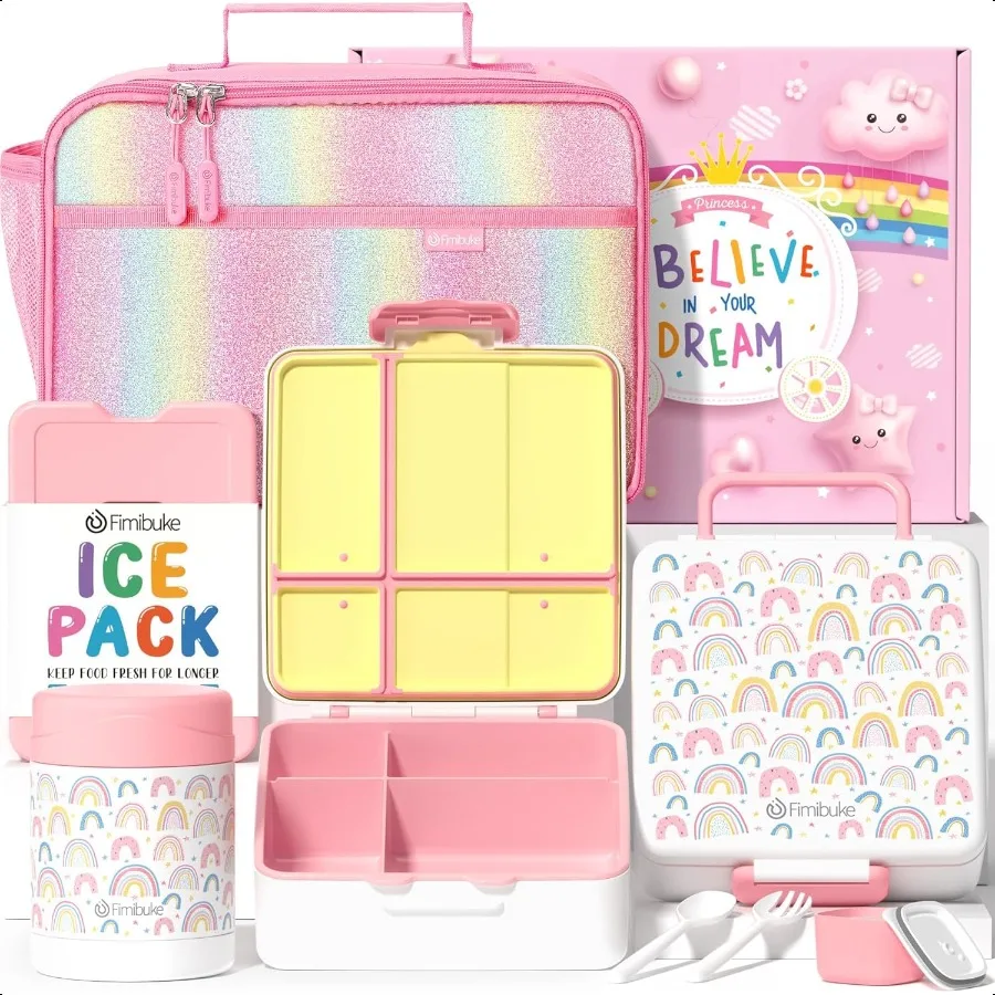 

Bento Snack Lunch Box with 4 Compartment Insulated lunch Bag Stainl Steel Vacuum Food Jar Ice Pack Utensils Set Birthday Gift