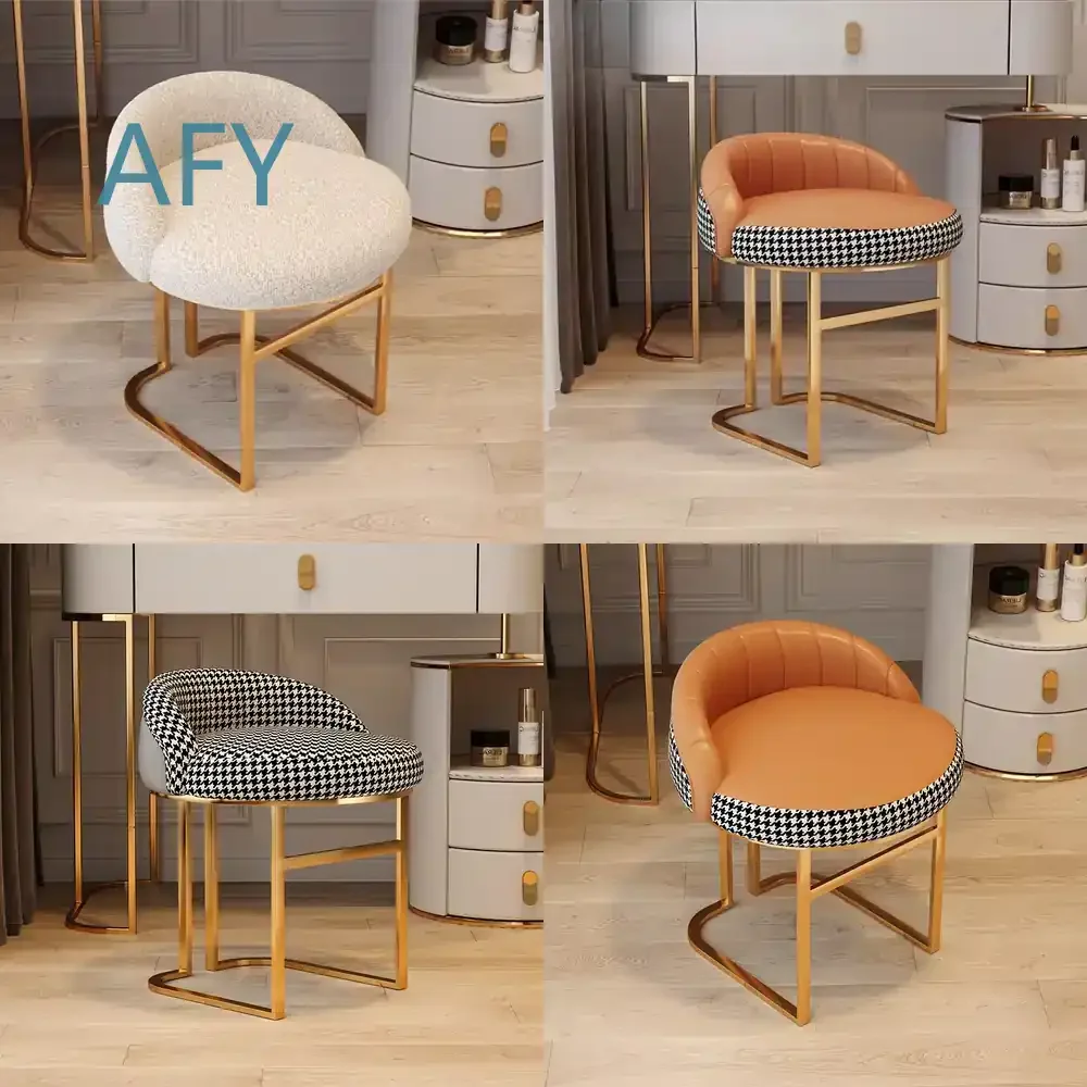 Luxury Vanity Stool for Bedroom Minimalist Modern Viral Soft Seat Backrest Nordic Dressing Table Chair for Small Spaces Home