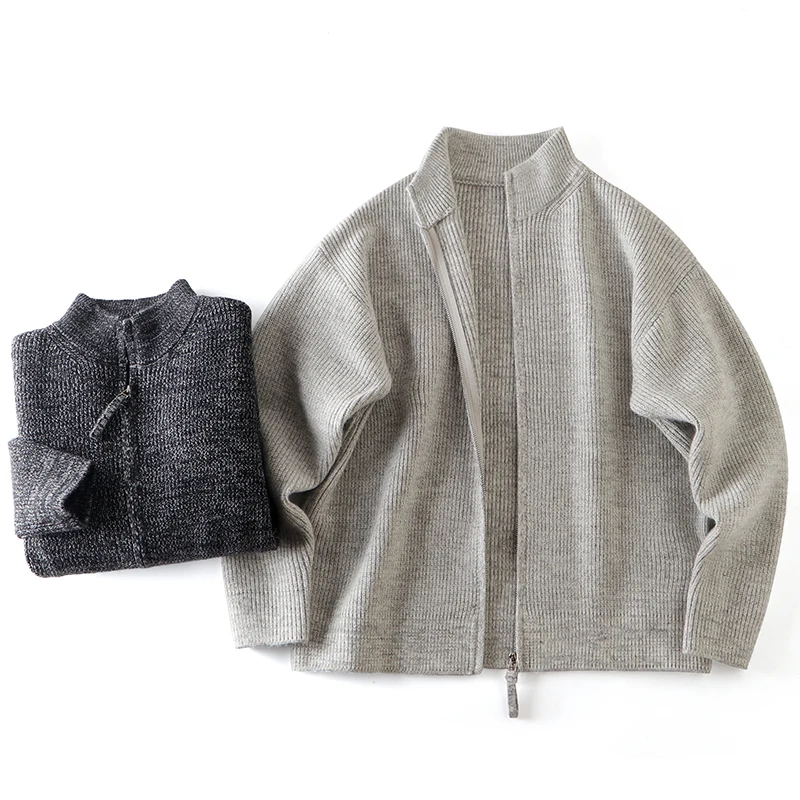 

Вязаный открытый кардиган в американском стиле ретро с воротником-стойкой, свободный осенний модный повседневный мужской свитер, пальто, теплое, удобное