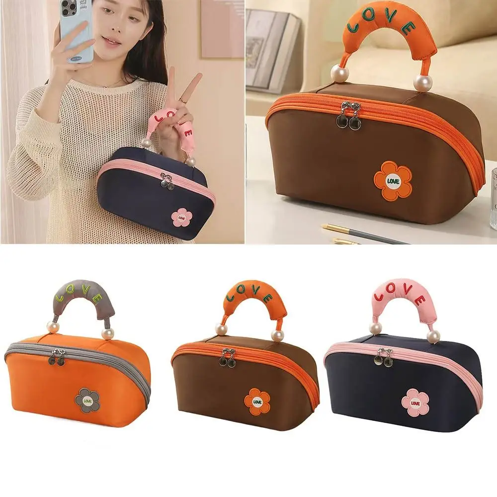 

Large Capacity Cloud Pillow Makeup Bag Pearl Double Zipper Handheld Cosmetic Bag Dustproof Storage Bag Travel Toiletry Bag