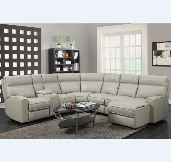#6 Seat 7 Seat Italy Living Home Furniture Luxury Power Recliner Genuine Leather Sectional Sofa Set