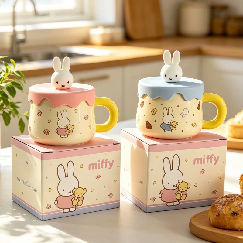 Cartoon Kawaii Miffy New Style Ceramic Mug with Lid Couple Good Looks Send Gifts To Friends Easy To Clean Dustproof Comfortable