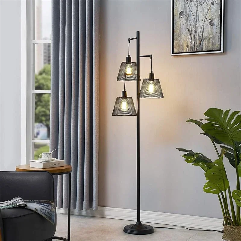 

Floor Lamp Tree Floor Lamp Elegant Mesh Head Sturdy Base High Retro Pole Lamp Big Floor