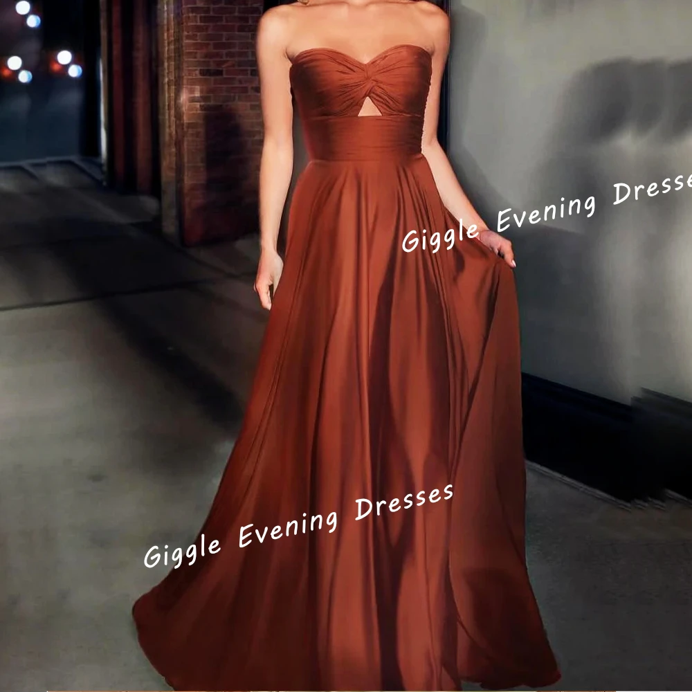 

Giggle Satin Strapless A-Line Elegance Prom Gown Saudi Arab Summer Pleating Floor-Length Evening Party Dresses for Women 2024