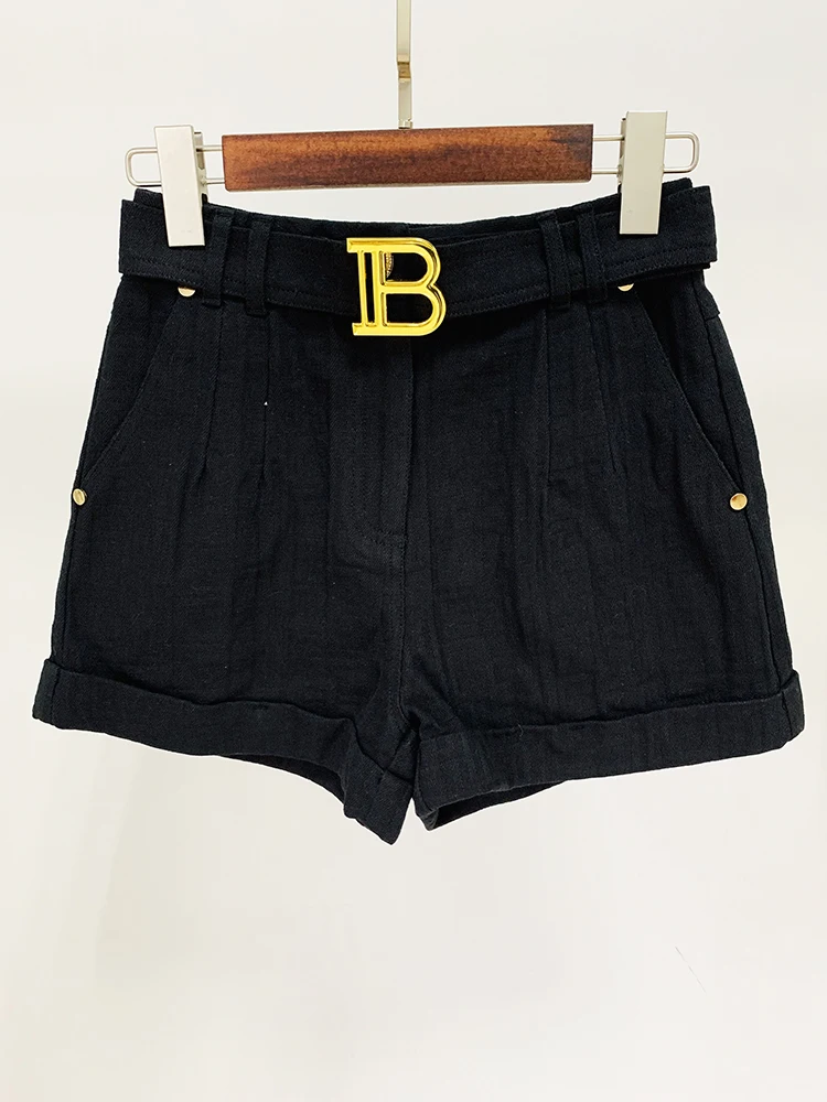 HIGH QUALITY New Fashion 2024 Designer Women\'s Monogram Jacquard Belted Shorts