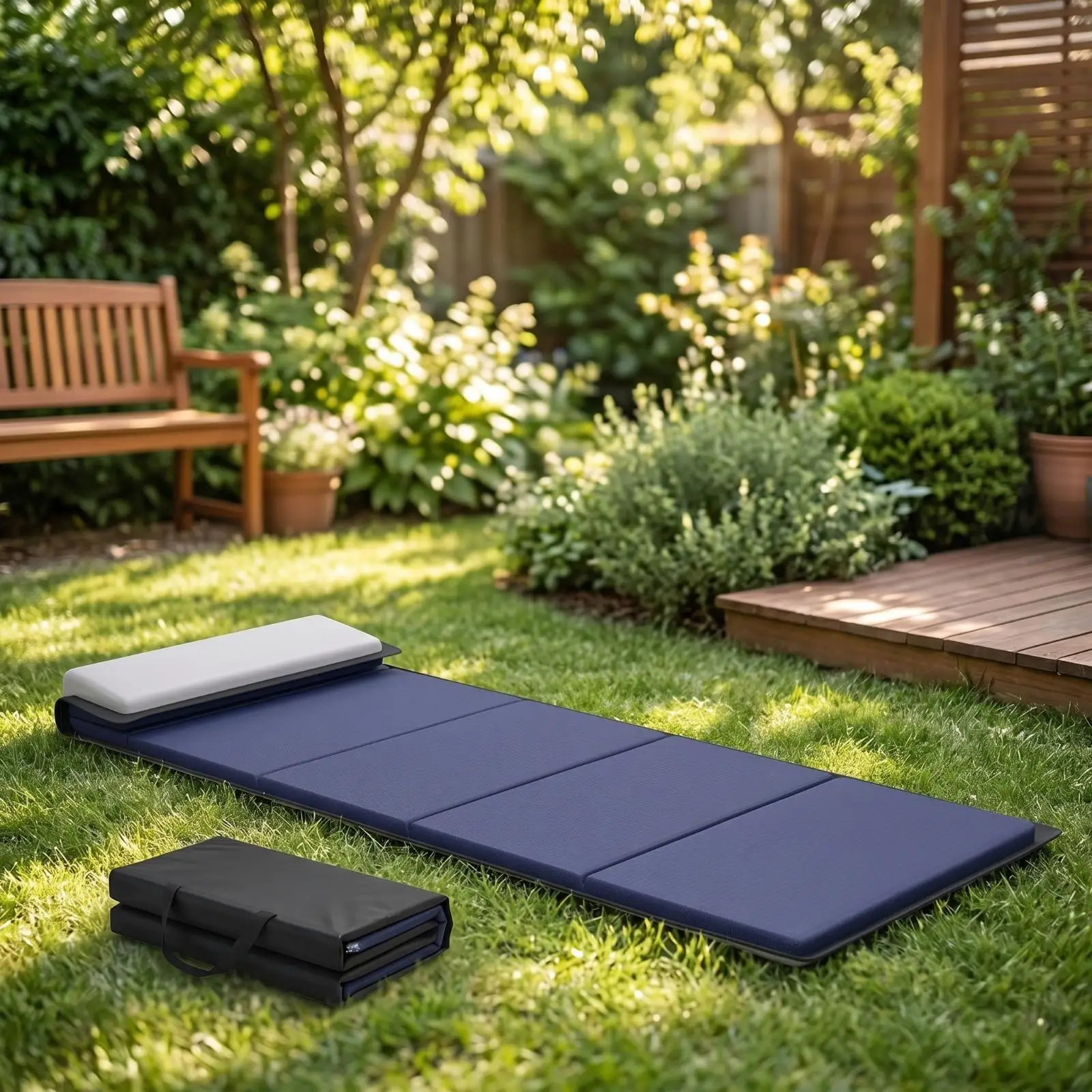 Sleeping Mat with Pillow Soft Foldable Sleeping Mat Slim for Fitness, Guests view 3