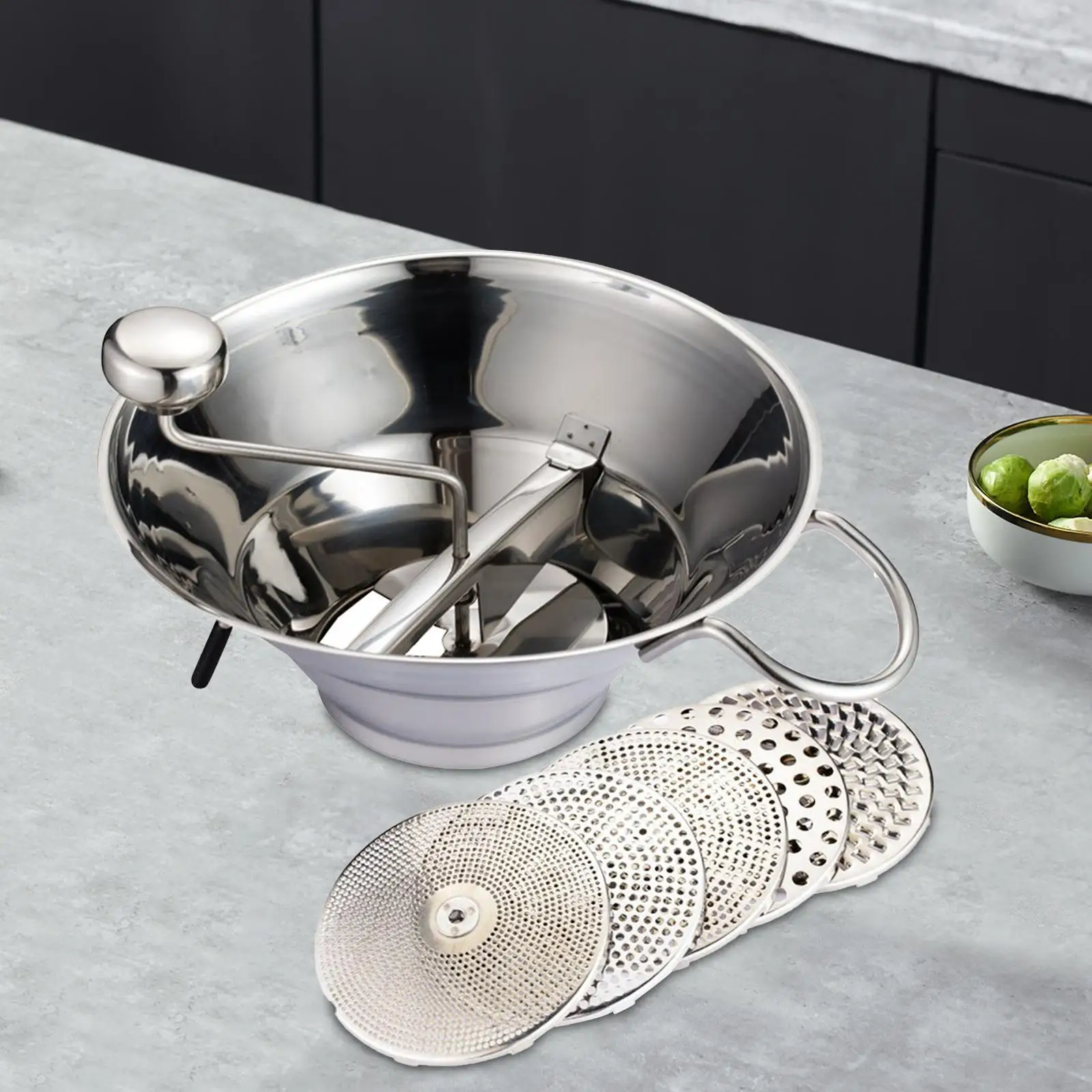 مطحنة طعام دوارة من الفولاذ المقاوم للصدأ مع 5 أقراص طحن، خلاط طعام دوار متعدد الوظائف #1