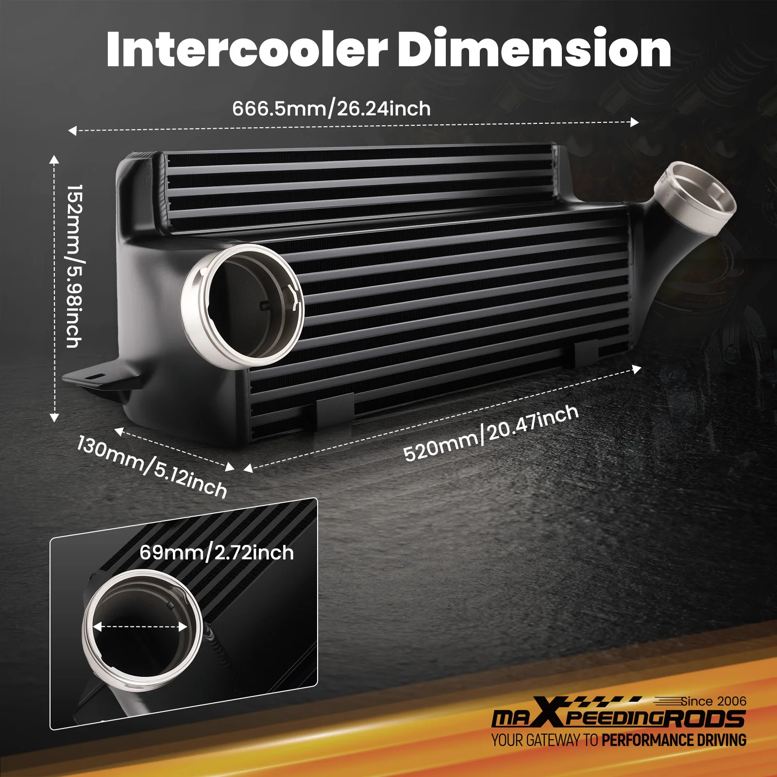Front Intercooler For BMW 135i 335i 335xi E82 E90 E91 E92 E93 2008 2009 2010 2011 Bar and Plate Black Aluminum