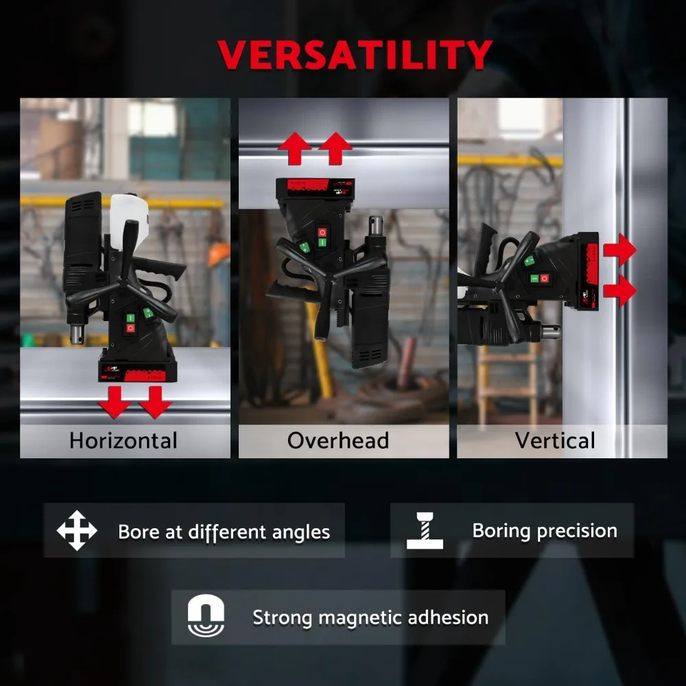 BEST- مجموعة أدوات ضغط المثقاب المغناطيسي المحمولة بقدرة 1100 وات، سرعة تحميل 700 دورة في الدقيقة، أقصى عمق القطع 2"، القطر المملة القصوى 1-9/16 بوصة #6