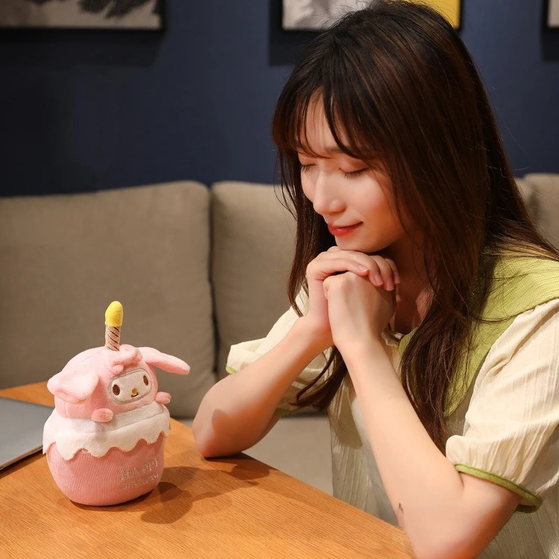 

Sanrio Birthday Cake-shaped Music Plush Doll Kuromi and My Melooy Yugui Dog Singing Candle Glowing Doll As A Gift for Friends